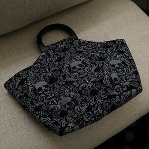 Handmade Skull Print Tote Bag Black Goth Purse Toronto Artist Statement Bag